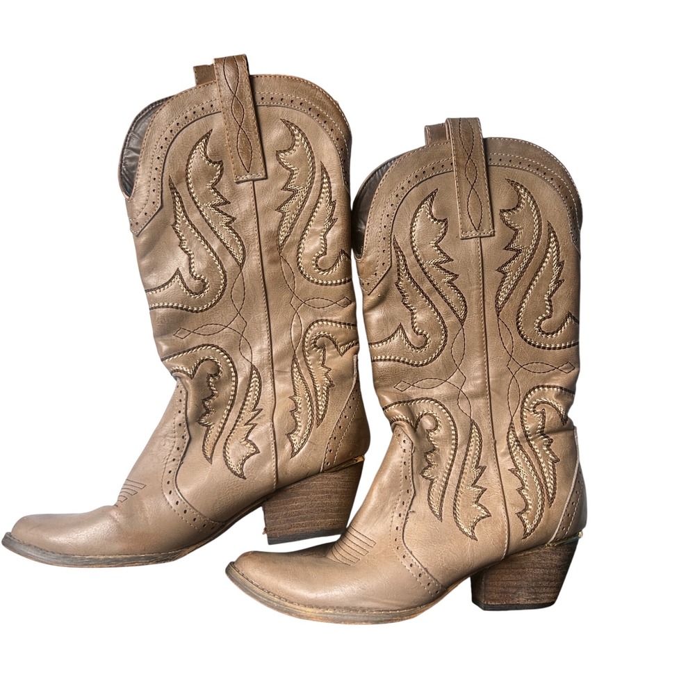 Very Volatile Women's Taupe Western Cowboy Boots Decorative Stitching Size‎ 6.5